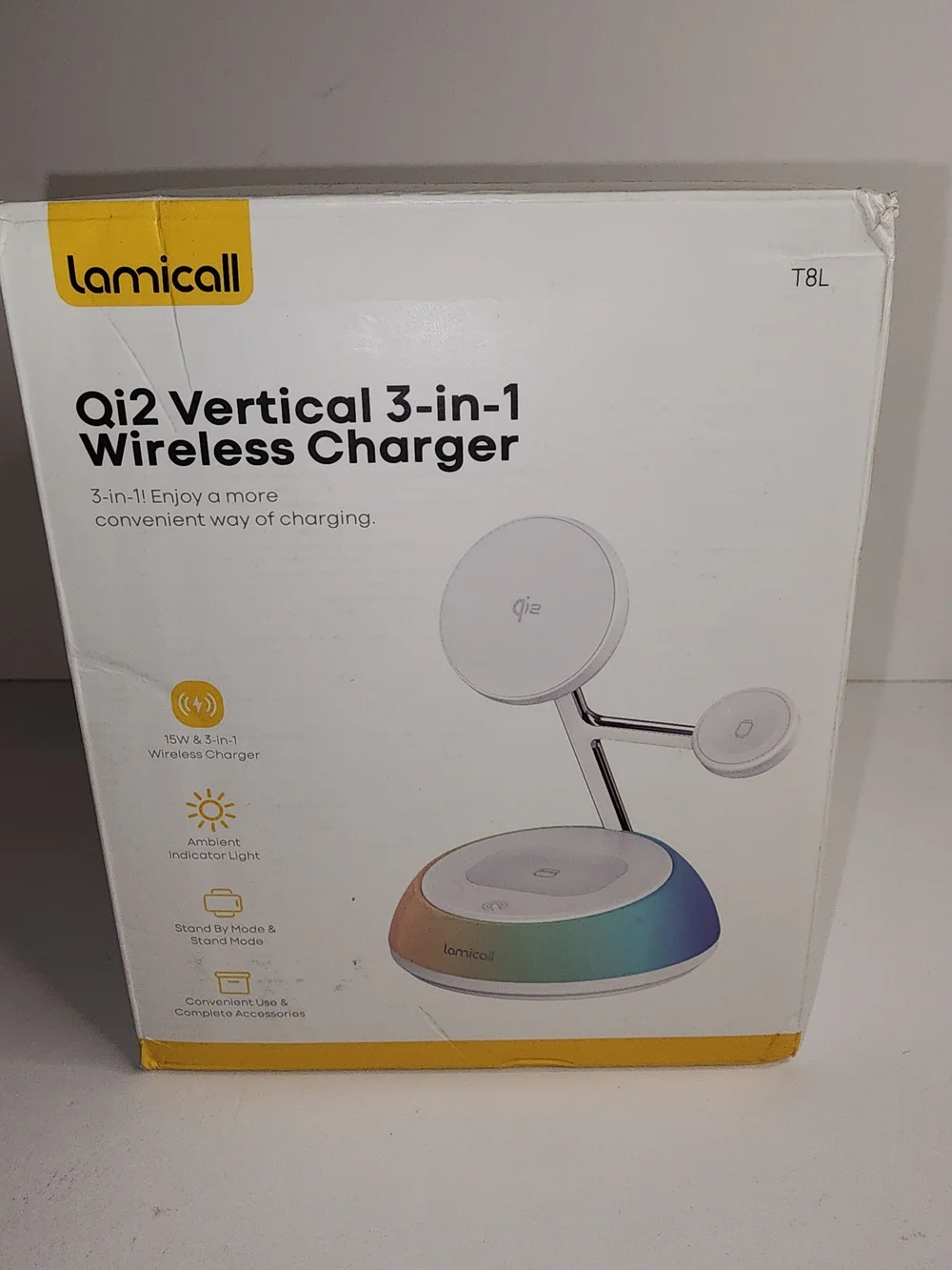 Qi2 Vertical 3-in-1 Wireless Charger - White/Rainbow Base